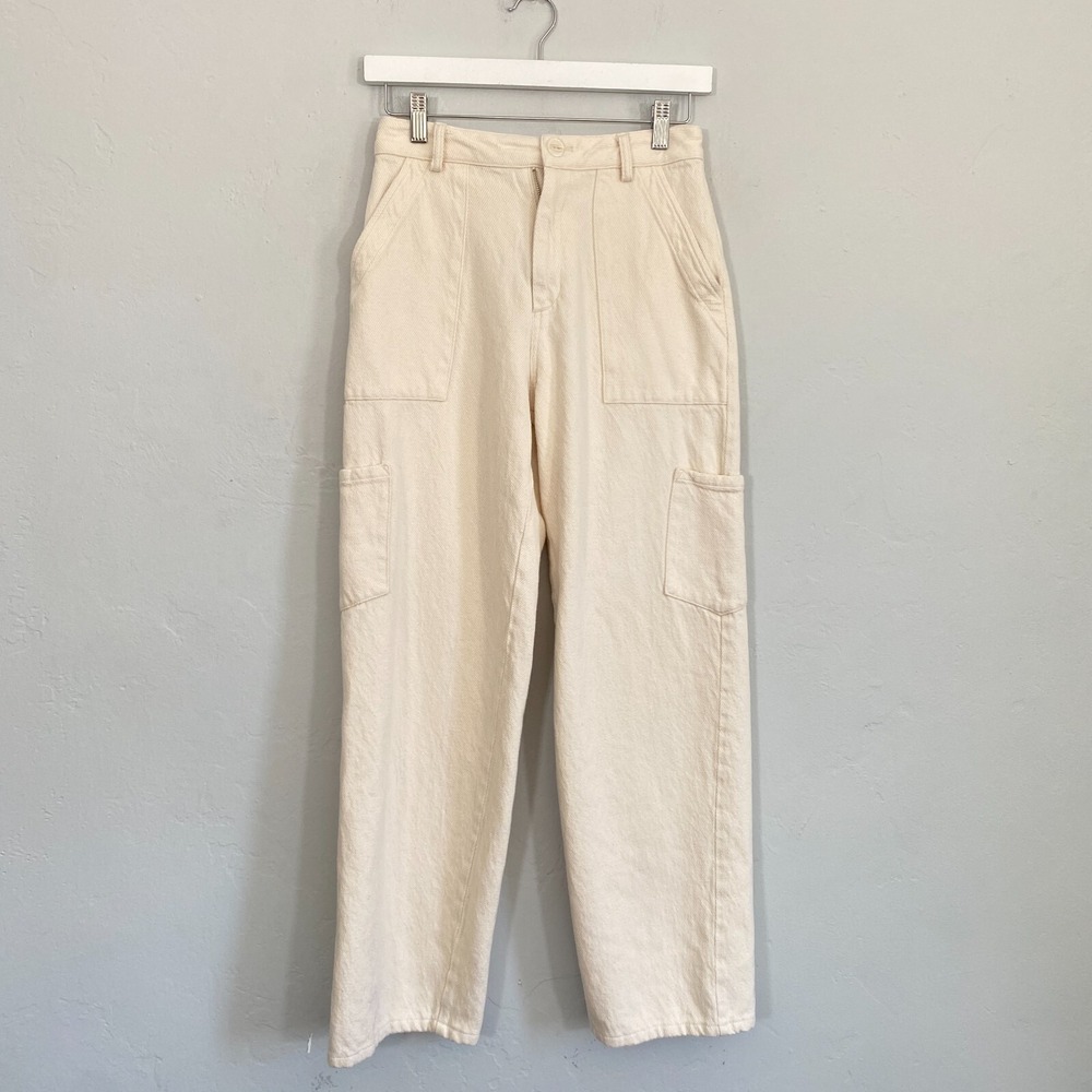 Resa Elsa Cargo Pants Trousers Women Size XS Cream Ivory High Waist Wide Leg
